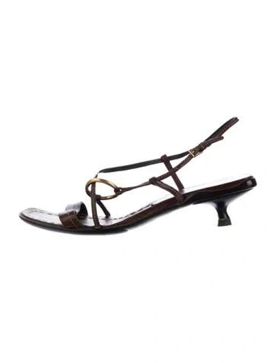 Pre-owned Prada Leather Slingback Sandals In Brown