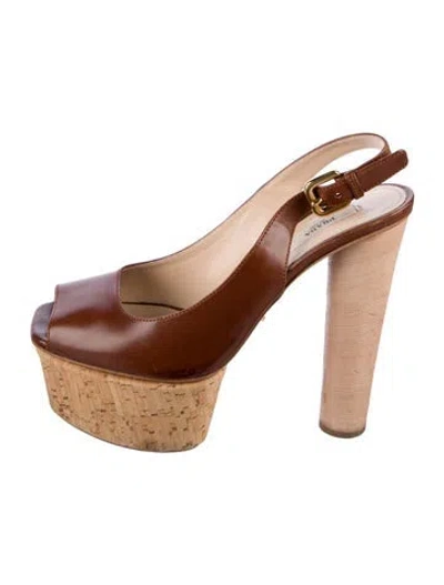 Pre-owned Prada Leather Slingback Sandals In Brown