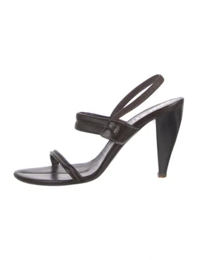 Pre-owned Prada Leather Slingback Sandals In Brown