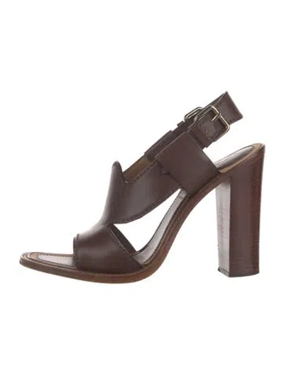 Pre-owned Prada Leather Slingback Sandals In Brown