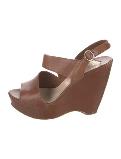 Pre-owned Prada Leather Slingback Sandals In Brown