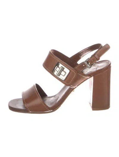 Pre-owned Prada Leather Slingback Sandals In Brown