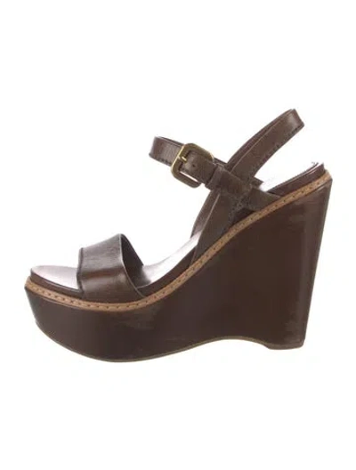 Pre-owned Prada Leather Slingback Sandals In Brown