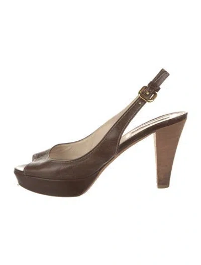 Pre-owned Prada Leather Slingback Sandals In Brown