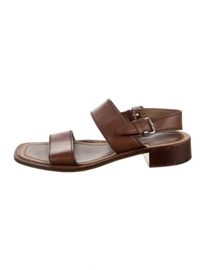 Pre-owned Prada Leather Slingback Sandals In Brown