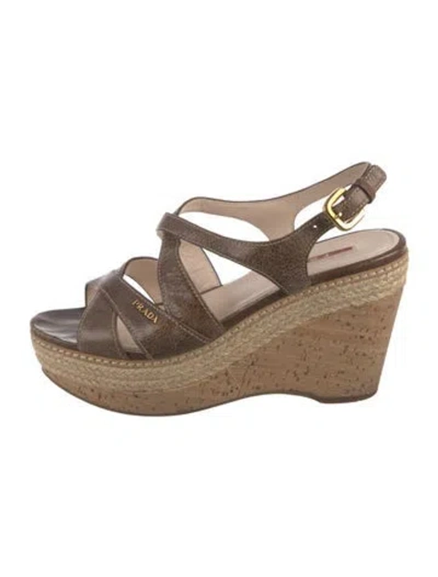 Pre-owned Prada Leather Slingback Sandals In Brown