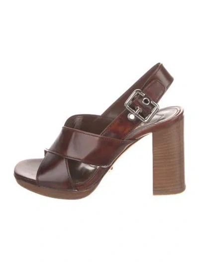Pre-owned Prada Leather Slingback Sandals In Brown