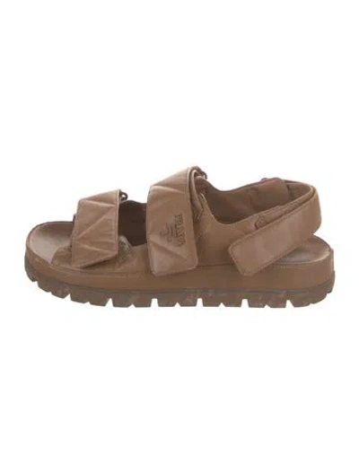 Pre-owned Prada Leather Slingback Sandals In Brown