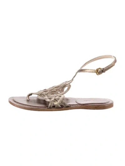 Pre-owned Prada Leather Slingback Sandals In Gray