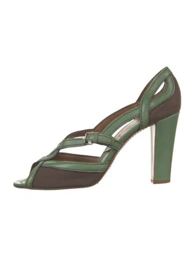 Pre-owned Prada Leather Slingback Sandals In Green
