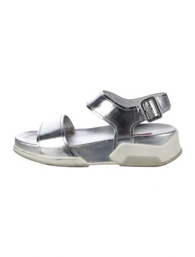 Pre-owned Prada Leather Slingback Sandals In Metallic/silver