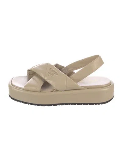 Pre-owned Prada Leather Slingback Sandals In Neutral