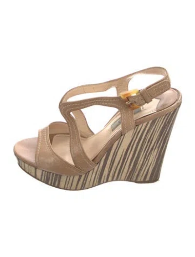 Pre-owned Prada Leather Slingback Sandals In Neutral