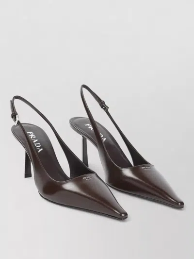 Prada Leather Slingback Sandals Pointed Toe Stiletto In Brown