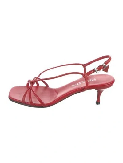 Pre-owned Prada Leather Slingback Sandals In Red