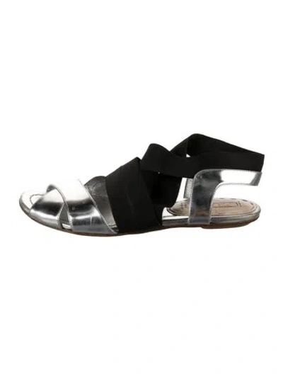 Pre-owned Prada Leather Slingback Sandals In Silver