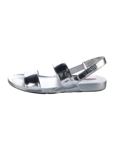 Pre-owned Prada Leather Slingback Sandals In Silver