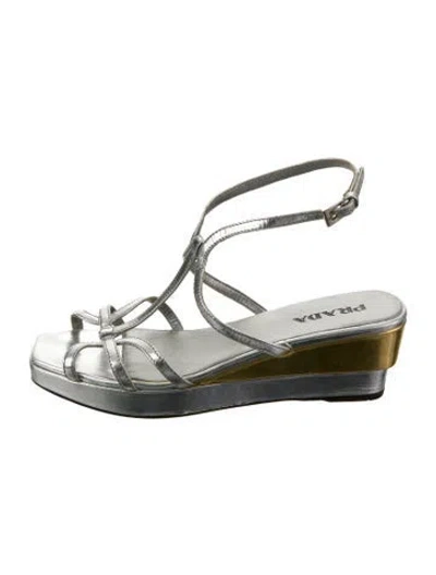 Pre-owned Prada Leather Slingback Sandals In Silver