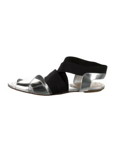 Pre-owned Prada Leather Slingback Sandals In Silver