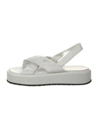 Pre-owned Prada Leather Slingback Sandals In White