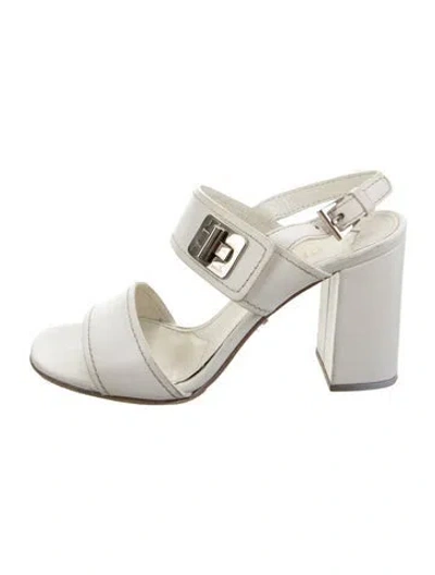 Pre-owned Prada Leather Slingback Sandals In White