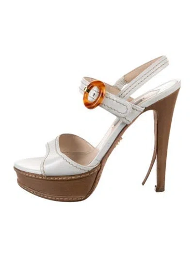 Pre-owned Prada Leather Slingback Sandals In White
