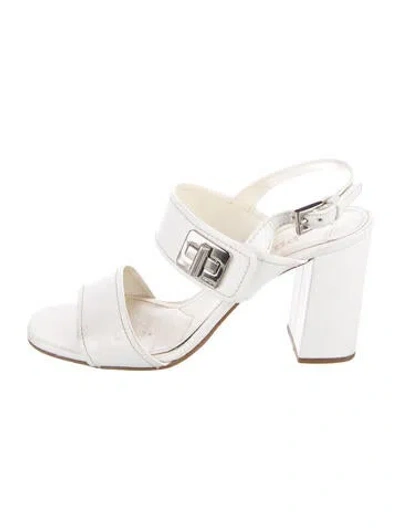 Pre-owned Prada Leather Slingback Sandals In White
