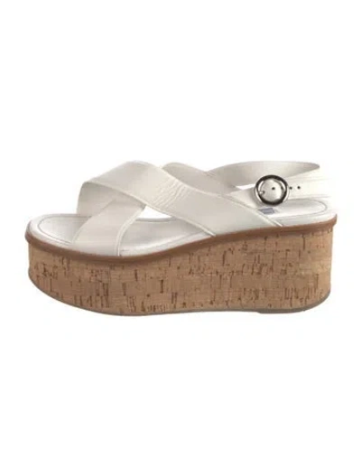 Pre-owned Prada Leather Slingback Sandals In White
