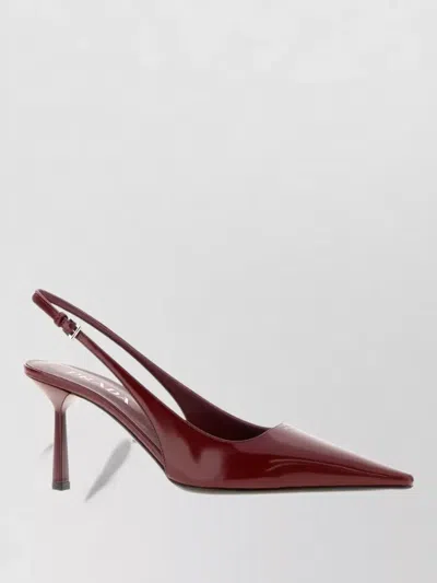 Prada Leather Slingback Stiletto Heel Mules In Red
