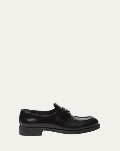 PRADA LEATHER SLIP-ON FLAT LOAFERS