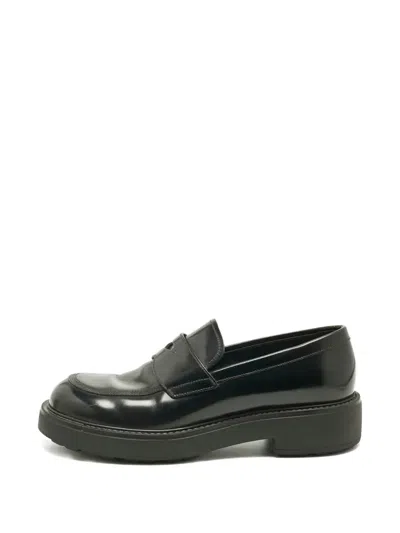 Pre-owned Prada Leather Slip-on Loafers In Black