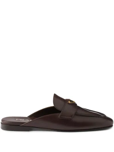 Prada Leather Slippers In Brown