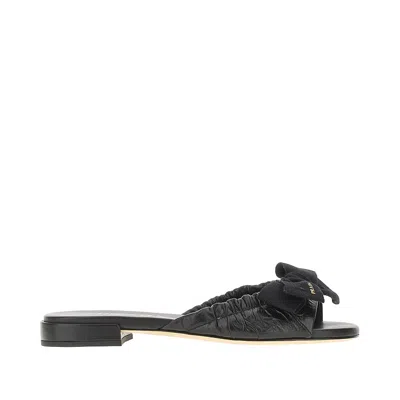 Prada Leather Slippers With Bow In Black