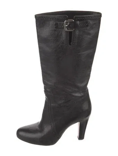 Pre-owned Prada Leather Slouch Boots In Black