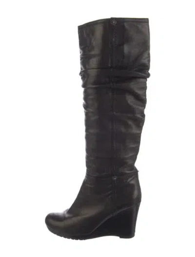 Pre-owned Prada Leather Slouch Boots In Black