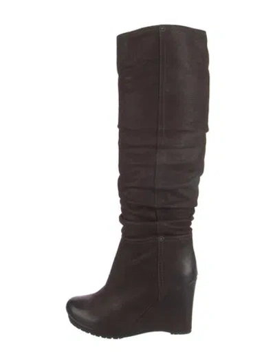 Pre-owned Prada Leather Slouch Boots In Brown