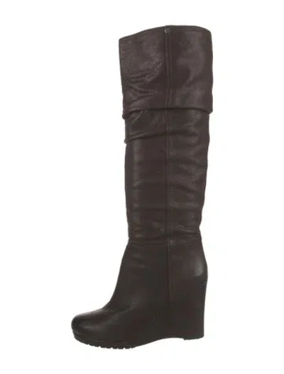 Pre-owned Prada Leather Slouch Boots In Brown