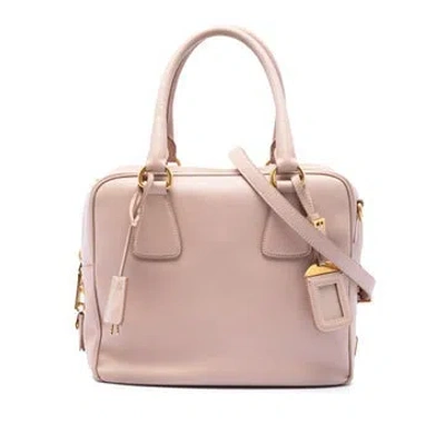 Pre-owned Prada Leather Small Saffiano Square Bauletto Satchel In Pink