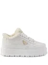 Prada Logo Sport Genuine Shearling Lined Sneaker In 白色