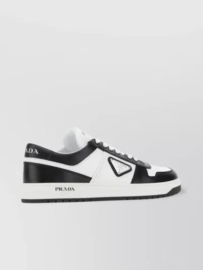 Prada Leather Sneakers Ankle Perforated Toe In Black
