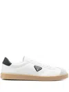 Prada Lane Leather Low-top Sneakers In Bianco+bleu