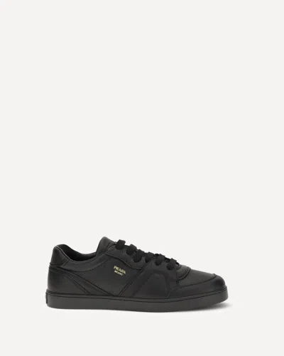 Prada Leather Sneakers With Flat Sole And Round Toe In Black