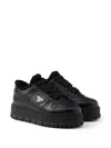 Prada Womens Black Brand-plaque Shearling-lined Leather Mid-top Trainers Eur 38.5 / 5.5 Uk In Black