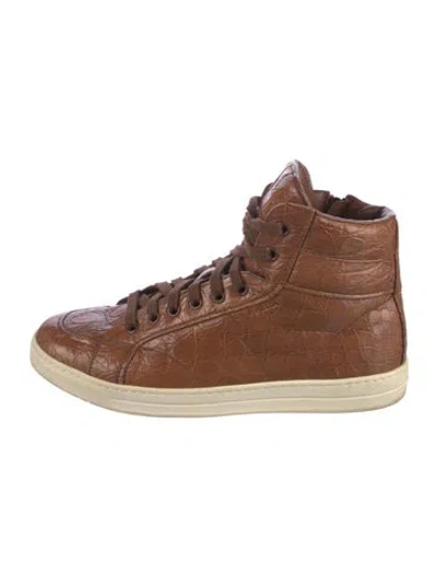 Pre-owned Prada Leather Sneakers In Brown