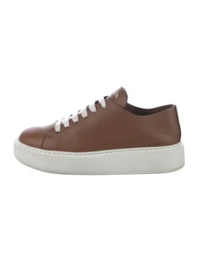 Pre-owned Prada Leather Sneakers In Brown