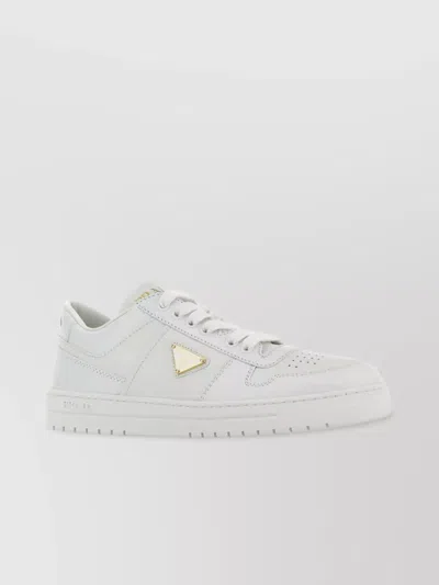 Prada Leather Sneakers Downtown Rubber Sole Perforated Toe In White