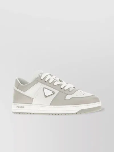 Prada Leather Sneakers Downtown Two-tone Silhouette In Bianco/cristallo