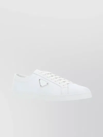 Prada Leather Sneakers Flat Sole Low-top Round Toe In White
