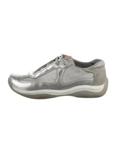 Pre-owned Prada Leather Sneakers In Gray