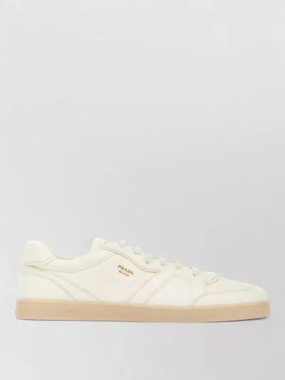 Prada Leather Sneakers Low Top Round Toe Rubber In White
